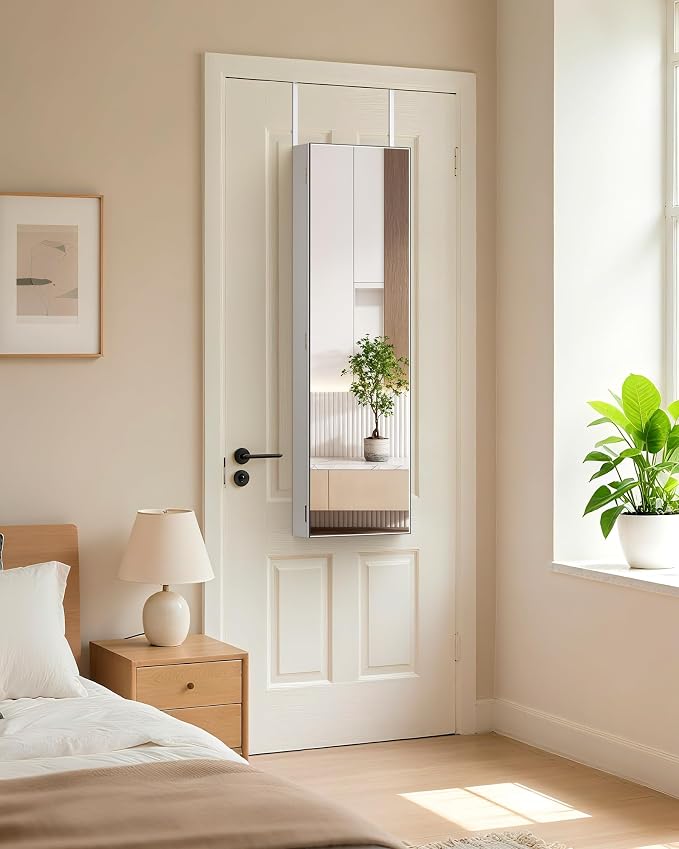 Nicetree Jewelry Cabinet Armoire, Hanging Jewelry Organizers and Storage, Lockable Jewelry Cabinet with Full-Length Mirror, Wall or Door Mount Jewelry Mirror Cabinet, Shelves, Polishing Cloth - Image 4