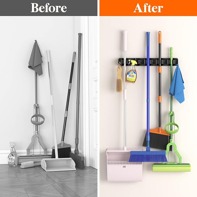Lifewit Mop and Broom Holder Organizer Wall Hanging Mount, Black, 1 Pack - Image 5