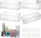4 Pack Adhesive Cabinet Door Organizer, Bathroom Cabinet Door Organizer Bins for Inside Cabinets Doors Storage, Clear Wall Mounted Caddy for Kitchen Pantry, Bathroom Countertops, 10.63x3.62x3.94 Inch by AojSup