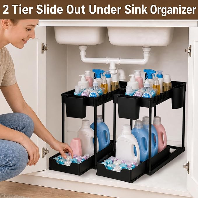 Under Sink Organizer for Bathroom/Kitchen, Large Capacity with Hooks & Cups - Image 6