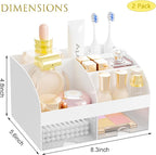 Makeup Organizer with 2 Drawers, Cosmetic Storage for Dresser Vanity and Bathroom Countertop,Make up organization and Skincare Storage with Beauty Brush Holder, Cosmetic Display Case 2Pcs White - Image 3