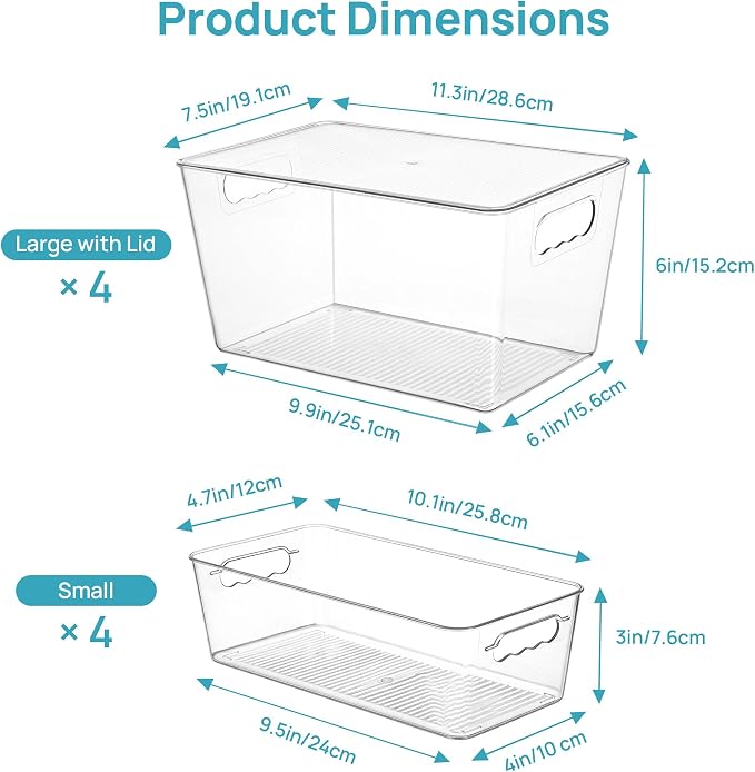 Vtopmart 8 Pack Clear Storage Bins with Lid Set for Pantry Organizer - Image 2