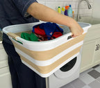 SAMMART 42 (11 Gallons) Collapsible Plastic Laundry Basket, Foldable Pop Up Storage Container/Organizer, Space Saving Hamper, Portable Bin for Dorm Room Bathroom (2, White/Beige) - Image 6