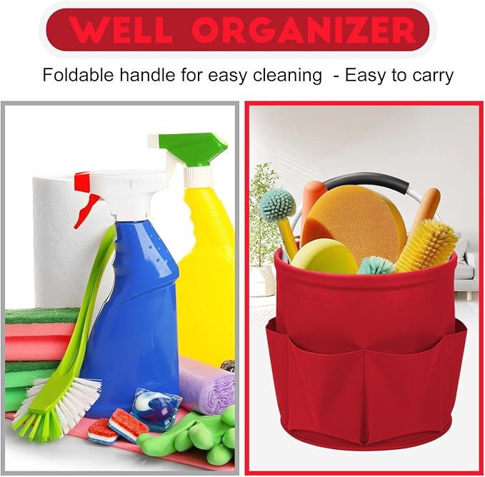 Cleaning Caddy for Cleaning Supplies,17L Cleaning Supply Caddy with Handle Foldable Cleaning Supplies Organizer Bucket Cleaning Products Organizers for Home, Garden (Red) - Image 5