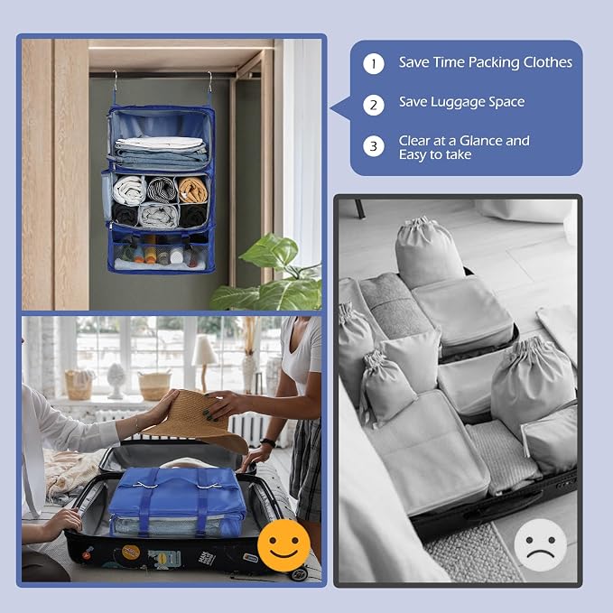 Surblue Hanging Shelves Travel Storage Bag Compression Packing Cube for Suitcase Portable Closet Organizer Collapsible with Extension Layer Large Capacity,Blue,XXL - Image 4