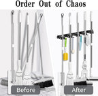 Black Broom Holder Wall Mount, 5 Racks 4 Hooks Mop and Broom Organizer - Image 5