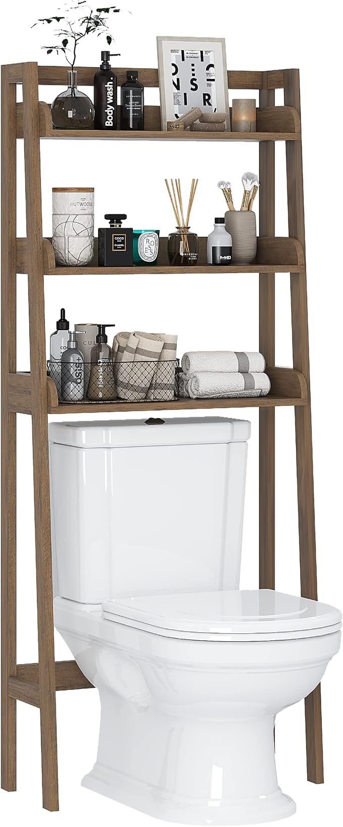 UTEX Over Toilet Bathroom Organizer, 3-Tier Storage Shelf Rack, Wood Grain by UTEX