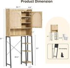 Rattan Over The Toilet Storage Cabinet with Adjustable Shelf and Large Space, Bathroom Organizers and Storage Over Toilet with Rattan Door, Metal Stand, Tall Storage Shelves Above Toilet, Natural - Image 2