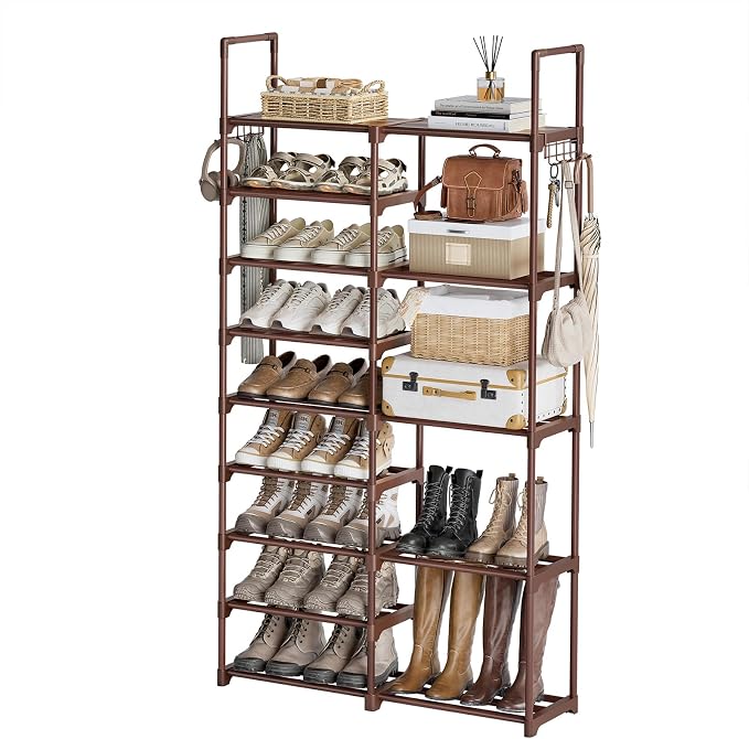 WOWLIVE 9 Tier 2-Column Shoe Rack, 30-35 Pairs Stackable Brown by WOWLIVE