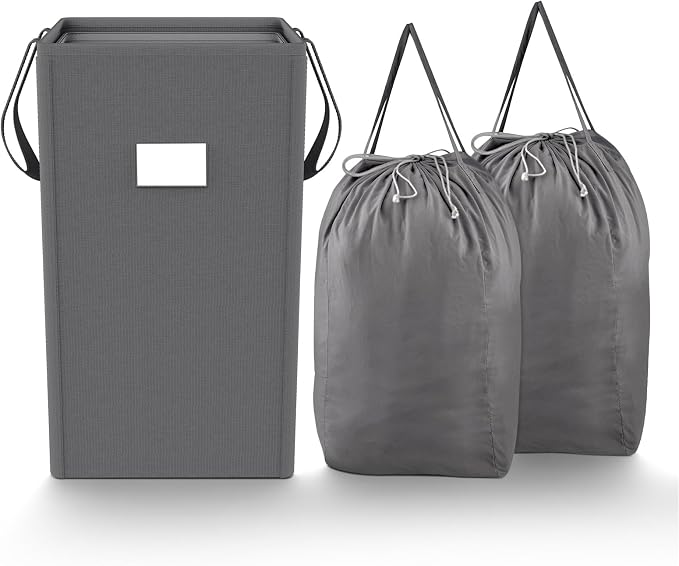 MCleanPin 210L Laundry Hamper Collapsible with 2 Washable Laundry Bags, Dirty Clothes Hamper,Laundry Basket with Handles Foldable Hamper Dorm Laundry Basket for College,Grey by MCleanPin