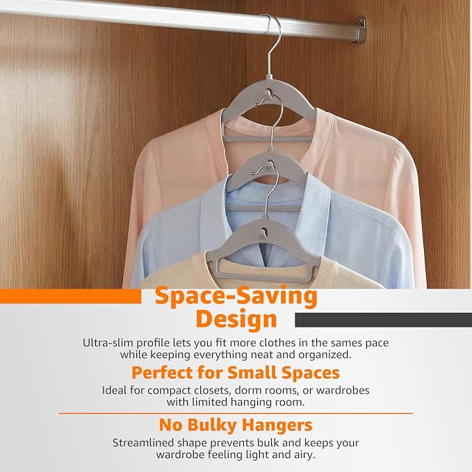 Plastic Hangers 20 Pack, Cascading Slim Space Saving Clothing Hangers with 360° Rotating Hook, Non Slip Clothes Hangers for Sweater Shirt, Heavy Duty Coat Hanger with Inner Hook for Closet, Grey/Grey - Image 3