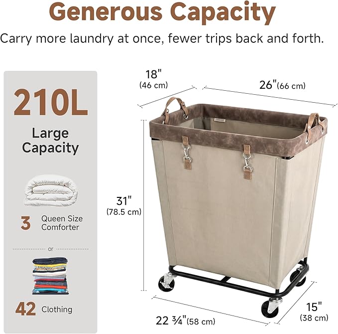StorageWorks 210L Laundry Basket with Wheels, Rolling Hampers for Clothing - Image 2