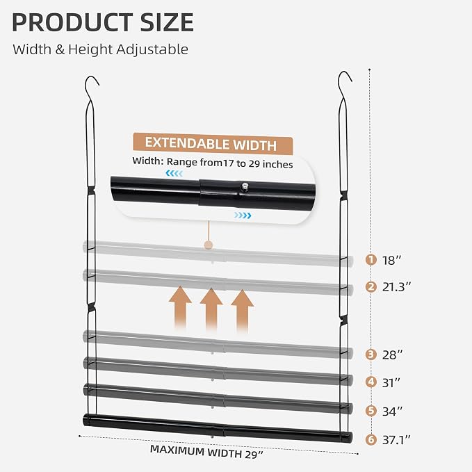 STORAGE MANIAC Hanging Closet Rod, Adjustable Width and Height Closet Hanging Organizer, Space-Saving Clothes Hanging Bar, Closet Extender Hanging Rod Double Closet Hanging Rod, 1 Pack Black - Image 2