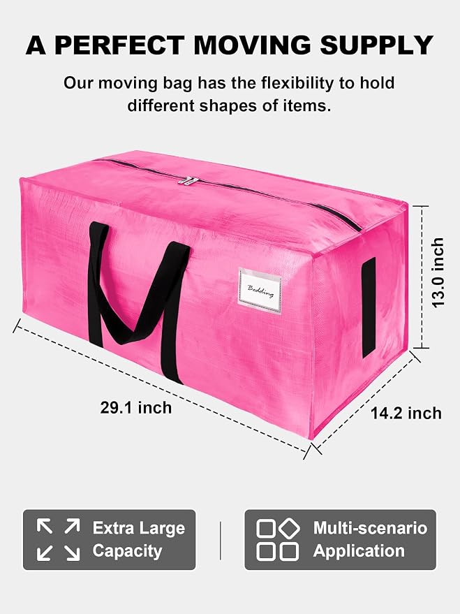 HOMESURE Supports 200lbs Heavy Duty Moving Bags - Strong Zipper & Wrap-Around Handles - Water-Resistant Storage Totes, Durable Alternative to Moving Boxes - 8 Pack - Pink - Image 5