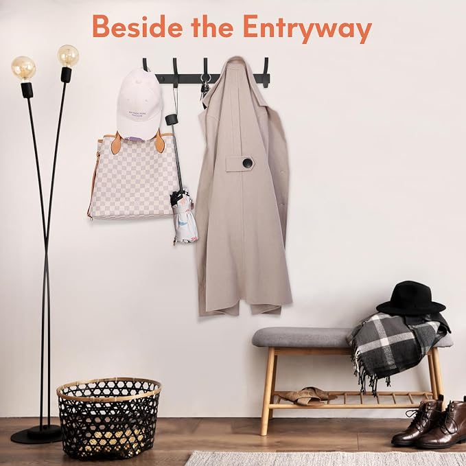 Optish Coat Rack Wall Mount, Coat Hook Wall Mount, Wall Hooks for Hanging, Hat Rack for Walls, Coats Hanger with 10 Hook, Towel Hooks for Bathrooms (1 Pack, Black) - Image 6