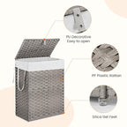 DUMOS Woven Laundry Basket with Lid, 90L Large Capacity Hamper, Removable & Machine-Washable Liner, Foldable Rattan Clothes Hamper, Sturdy Steel Frame, Odor Control, Dove Gray - Image 5