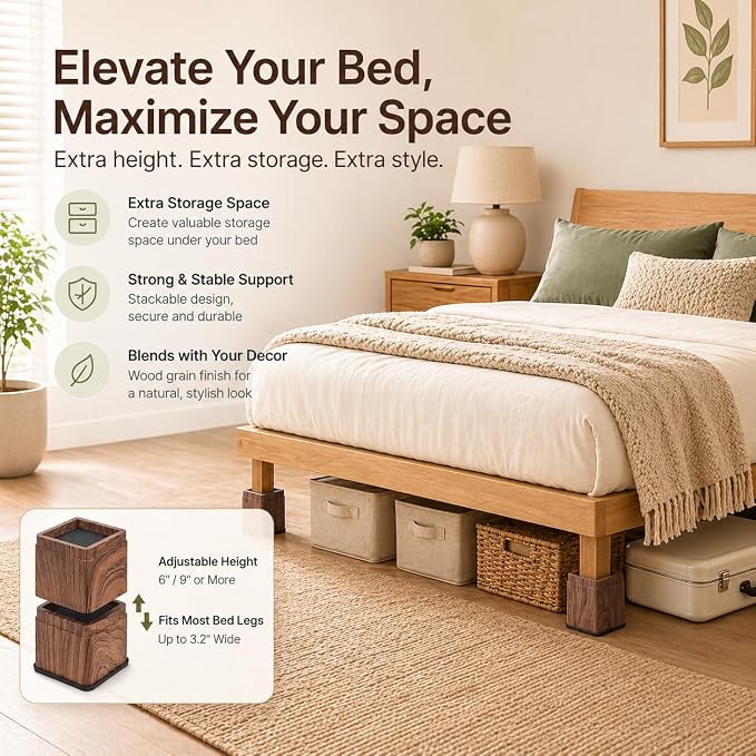BTSD-home Wood Bed Risers 3 Inch, 4 Pack - Image 5