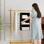 Hanging Closet Organizer 3-Shelf, Oxford Fabric Wardrobe Storage, Black | Easy-mount foldable design holds clothes, handbags, shoes & accessories; washable Oxford fabric, sturdy and space-saving. - Image 9