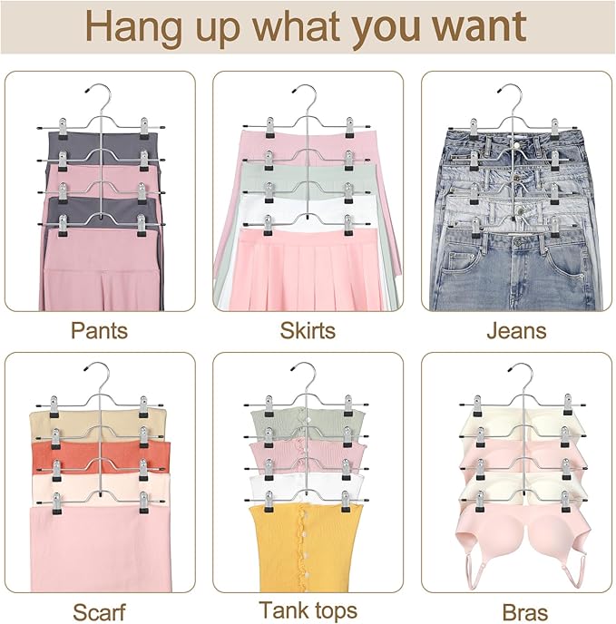 TOPIA HANGER 4 Tier Metal Skirt Hangers with Clips 80% Space Saving 3 Pack - Image 6