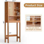 LEYAOYAO 68" Boho Over the Toilet Storage Cabinet with Rattan Sliding Door - Image 2