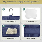 3-Shelf Hanging Closet Organizer and Storage, Foldable Hanging Closet Shelves Front Lip Design Washable Hanging Storage, Navy Blue - Image 5