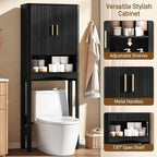 Vabches Farmhouse Over the Toilet Storage Cabinet with 2 Fluted Doors,Black - Image 4