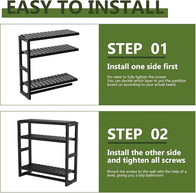 Galood Over The Toilet Storage Bathroom Shelves Wall Mounted Black Sets - Image 6
