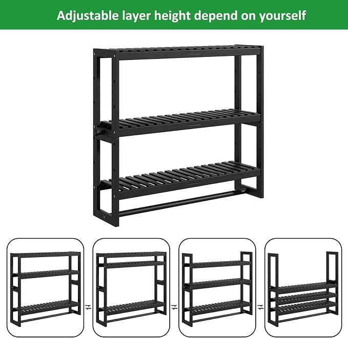 RRX Bathroom Shelf Storage Organizer, Shelf 3-Tier Adjustable Layer, Black - Image 7