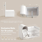 HBlife Makeup Organizer Countertop with Drawers, Vanity Organizers with Brush Holder, Bathroom Counter Organizer for Perfume, Nail Polishes, Lipsticks, Skincare and Eyeshadow Palettes, White Sliver - Image 3