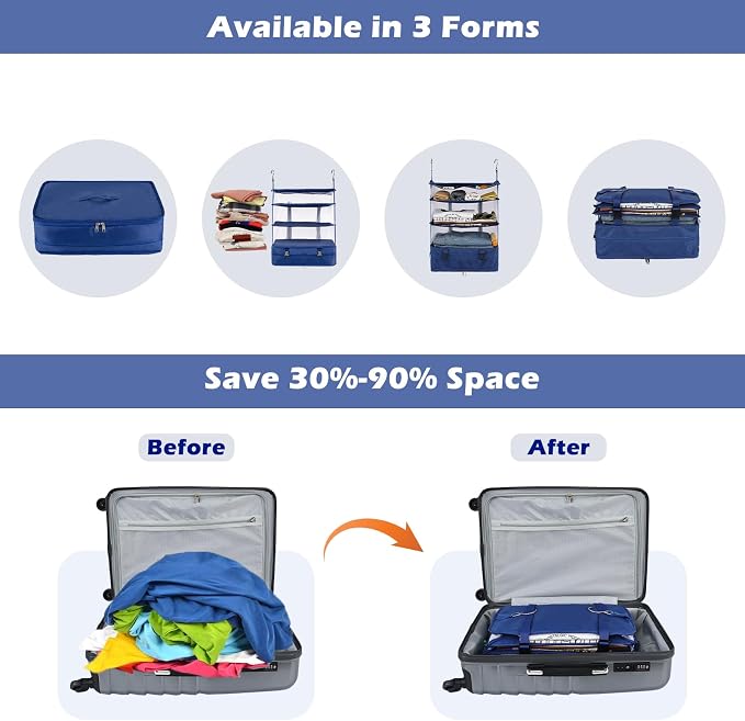 Surblue Hanging Closet Storage Bag Collapsible 3-Shelf Washable Oxford Fabric with 2 Hooks (XL 17.71 * 11.81 * 20in, Blue) - Image 3