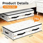 6 Pack Under Bed Storage Bags, 75L Foldable Clear Containers with Handles | Dual Zipper Storage Bins for Comforters, Bedding, Blankets, Closet Organizer for Clothes, Linen Sheets, Sweaters - Image 2