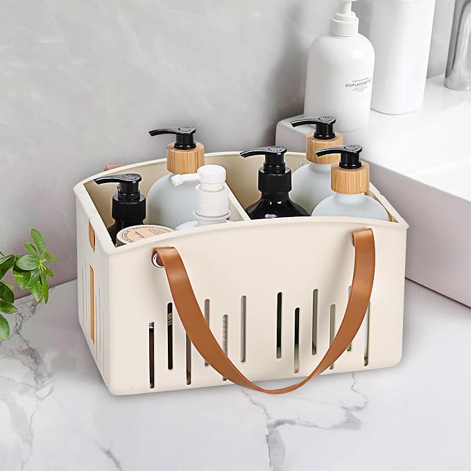 Portable Shower Caddy Collapsible Plastic Shower Basket Tote with Handles Removable Divider, Cleaning Caddy Storage Organizer for Bathroom College Dorm (White) - Image 5