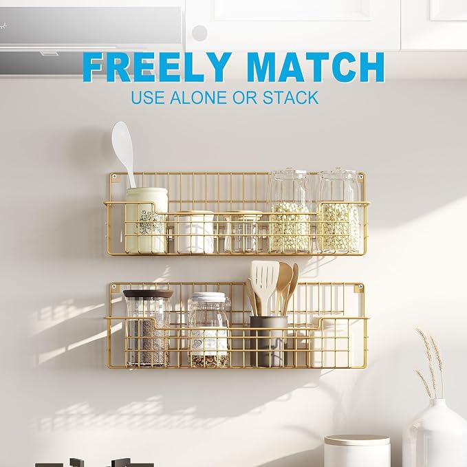 Spice Rack Wall Mount, 4 Pack Spice Organizer, Gold - Image 6