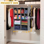 4 Tier Hanging Closet Organizer, 12 Compartments Dual Row Storage, Grey | Closet Organizers and Storage with Large & Small Cubbies, 3 Sturdy Hooks Support Heavy Loads, for Dorm, RV, Garment Rack - Image 5