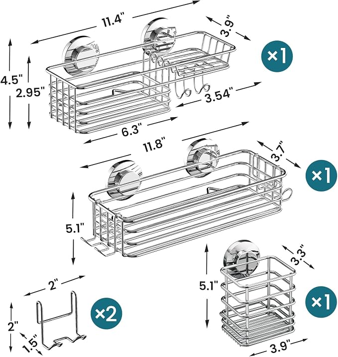 TAILI Shower Caddy Suction Cup, 3 Pack Shelves for Inside with Hooks - Image 3