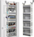 Over The Door Organizer 5-Shelves and 10 Side Pockets, Over The Door Storage for Bathroom Bedroom Nursery, Hanging Door Organizer for Baby Diapers and Kids Toys (13"x5"x44", Grey) by ROOMTALK