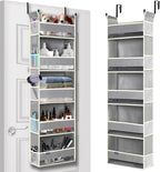 Over The Door Organizer 5-Shelves and 10 Side Pockets, Over The Door Storage for Bathroom Bedroom Nursery, Hanging Door Organizer for Baby Diapers and Kids Toys (13"x5"x44", Grey) by ROOMTALK