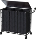 WOWLIVE Laundry Hamper 3 Section with Lid, 142L Laundry Basket with Wheels by WOWLIVE