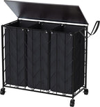 WOWLIVE Laundry Hamper 3 Section with Lid, 142L Laundry Basket with Wheels by WOWLIVE