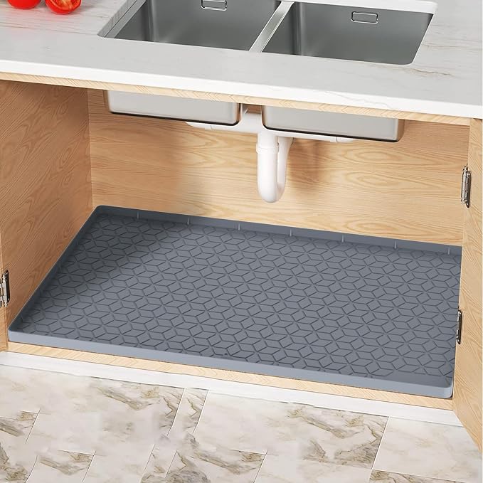 Under Sink Mat, 19"x22" Under Sink Mats for Kitchen, Silicone Waterproof Under Sink Liner, Sink Cabinet Organizer Tray with Drain Hole (Gray, 19X22) by MIFADFAOtailoredtoyourhome