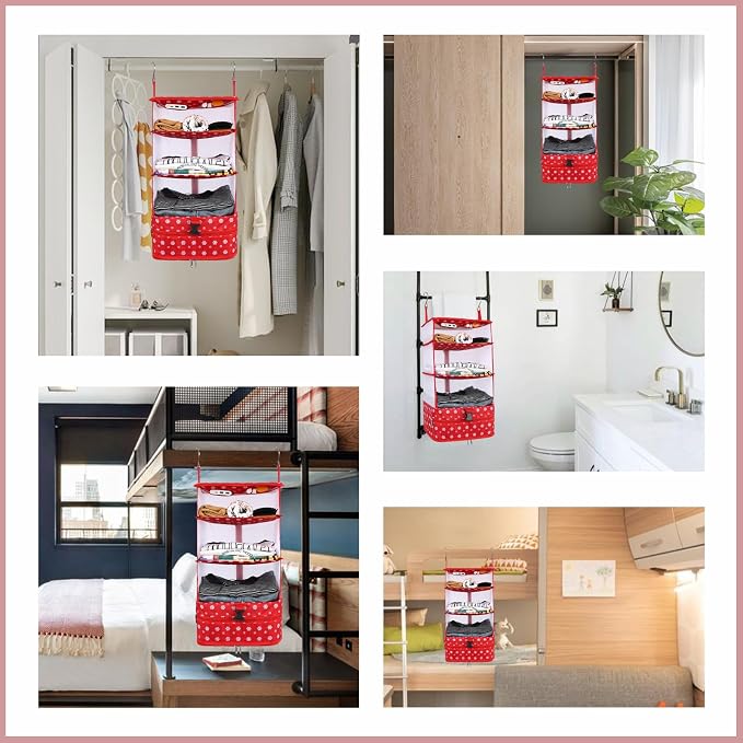 Surblue Hanging Closet Storage Bag Collapsible 3-Shelf Washable Oxford Fabric with 2 Hooks (L 11.41 * 11.41 * 19.68in, Snow) - Image 7