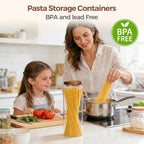 ComSaf Glass Pasta Storage Containers with Acacia Wood Lids 1.7Qt 3Pack - Image 2