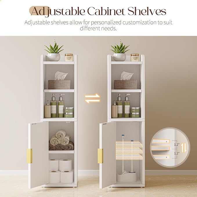 Yoobure Fluted Small Bathroom Storage Cabinet, Narrow Toilet Paper Cabinets - Image 5