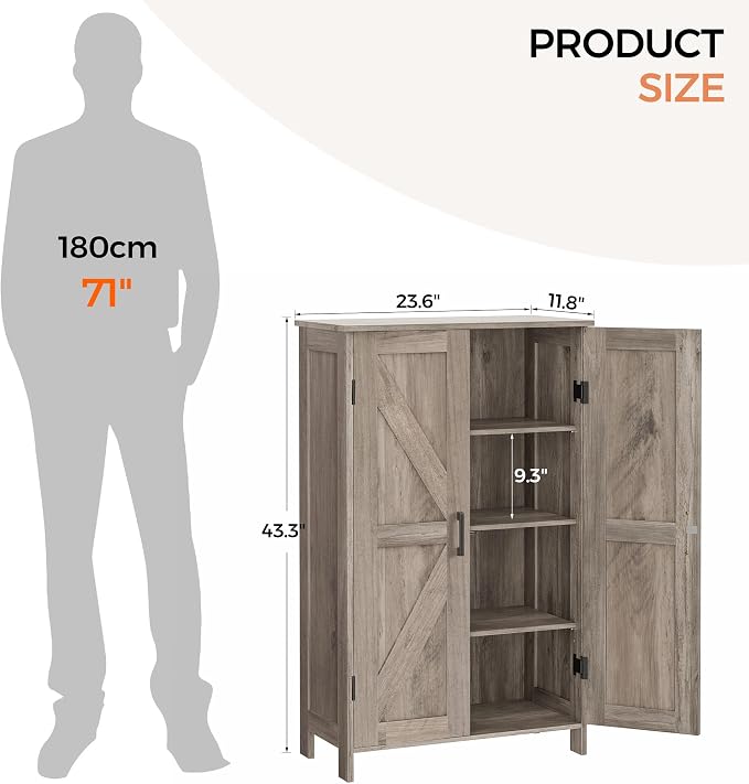 Homleke 43.3" H Farmhouse Bathroom Storage Cabinet with Adjustable Shelves - Image 3