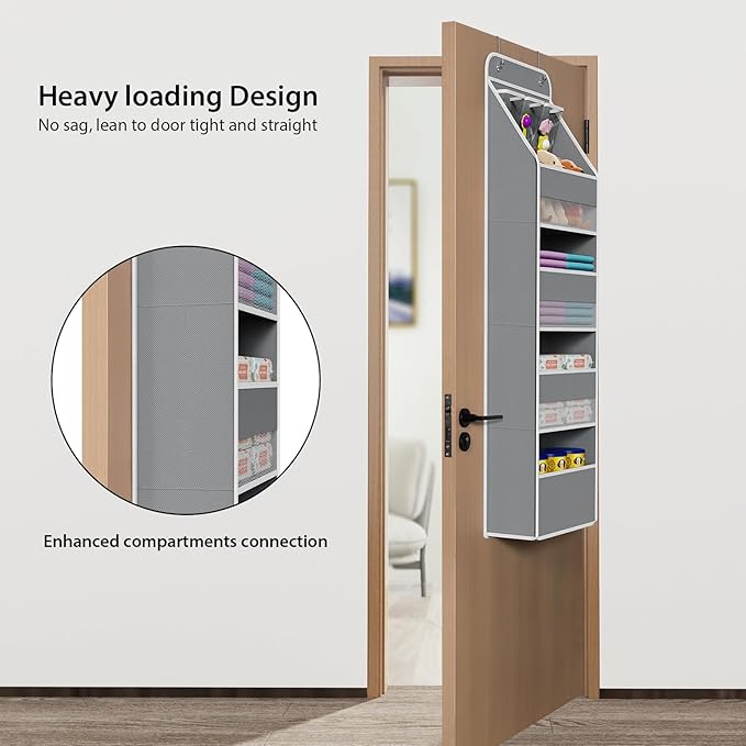 Univivi Fabric Over Door Hanging Organizer for Baby Nursery, Grey, 5-Shelf - Image 2