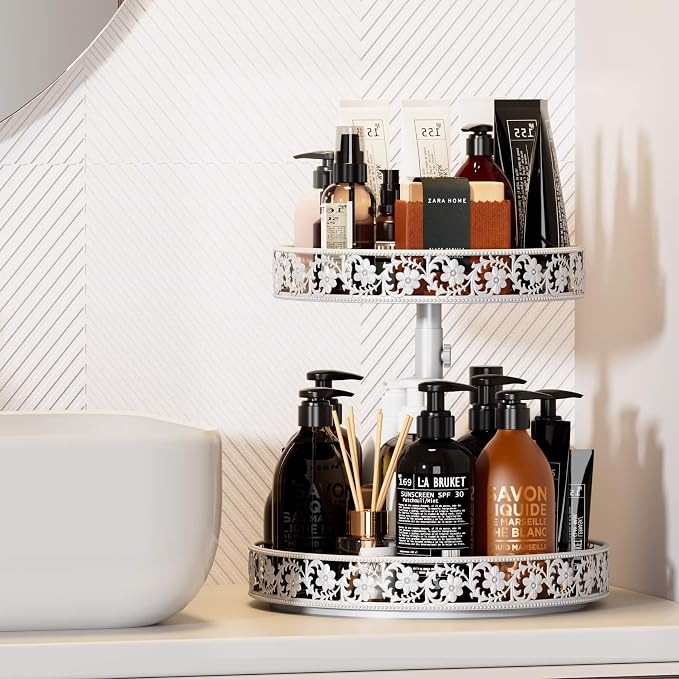 2 Tier Lazy Susan Organizer Turntable, 12 Inch, White - Image 8
