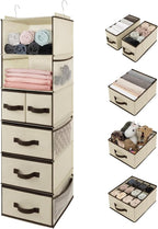 GRANNY SAYS Hanging Closet Organizer, 5 Drawers, 6 Shelves, 6 Pockets | Hanging Closet Organizer with 5 Different Drawer Designs, 6 Shelves & Reinforced Structure for Organized Small Space, Beiges by GRANNYSAYS