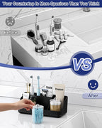 Bathroom Counter Organizer and Storage with 2 Pack Qtip Holder Dispenser, 7 Slots Detachable Toothbrush Holders for Bathrooms, Anti-Slip Electric Toothbrush and Toothpaste Holder Countertop - Image 5