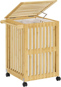 HOOBRO Laundry Hamper with Lid and Wheels, 120 L (31Gal) Double Laundry Basket, Bamboo Clothes Hamper with Handles and Removable Liner, for Laundry Room, Bathroom, Bedroom, Natural YL60XY01 by HOOBRO