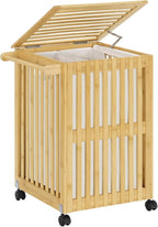 HOOBRO Laundry Hamper with Lid and Wheels, 120 L (31Gal) Double Laundry Basket, Bamboo Clothes Hamper with Handles and Removable Liner, for Laundry Room, Bathroom, Bedroom, Natural YL60XY01 by HOOBRO